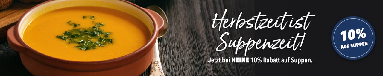 HEINE Suppenzeit: Kürbissuppe und Hinweis auf 10 % Rabatt auf Suppen