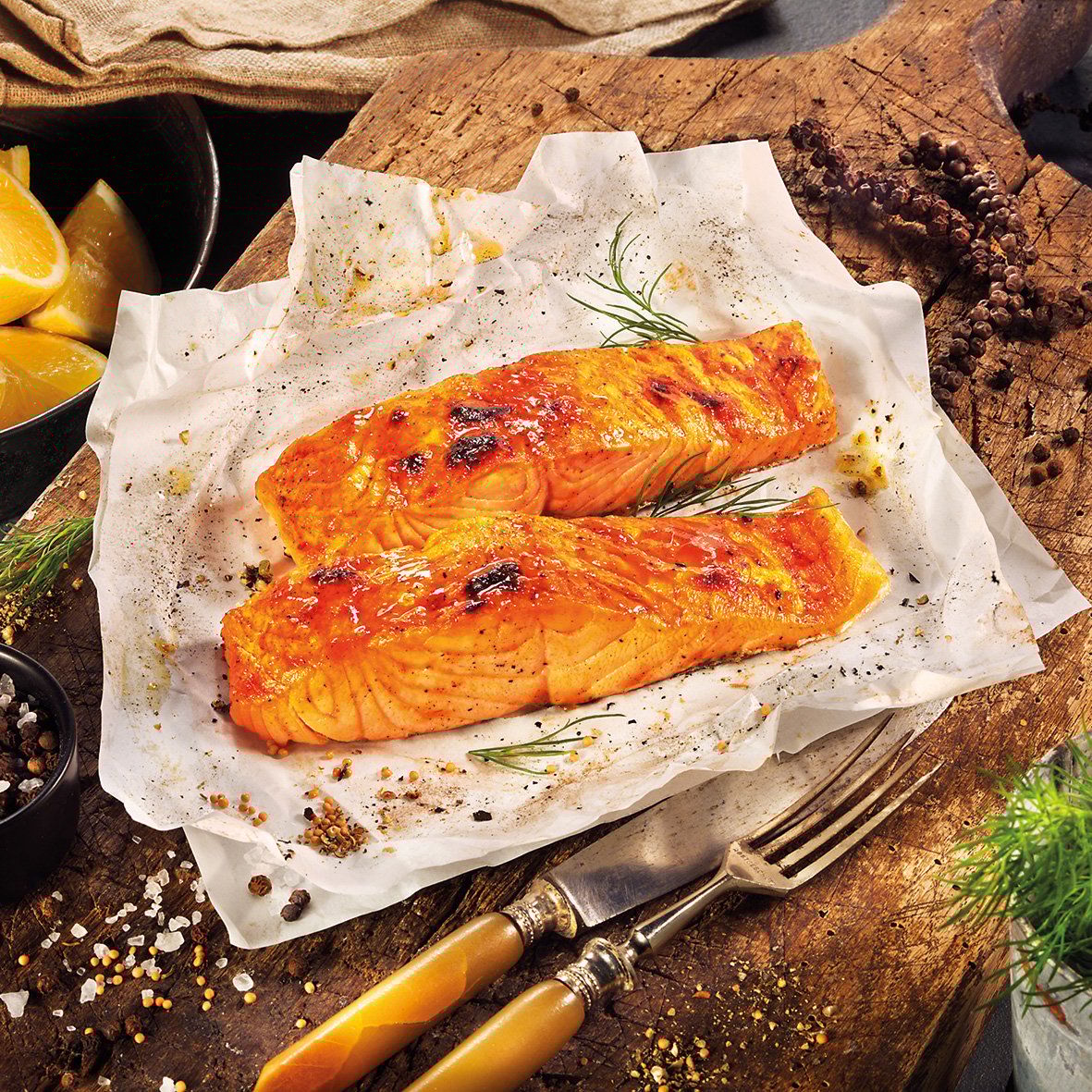 Flammlachs Portionen – 2 Stück à 125 g, BBQ-mariniert