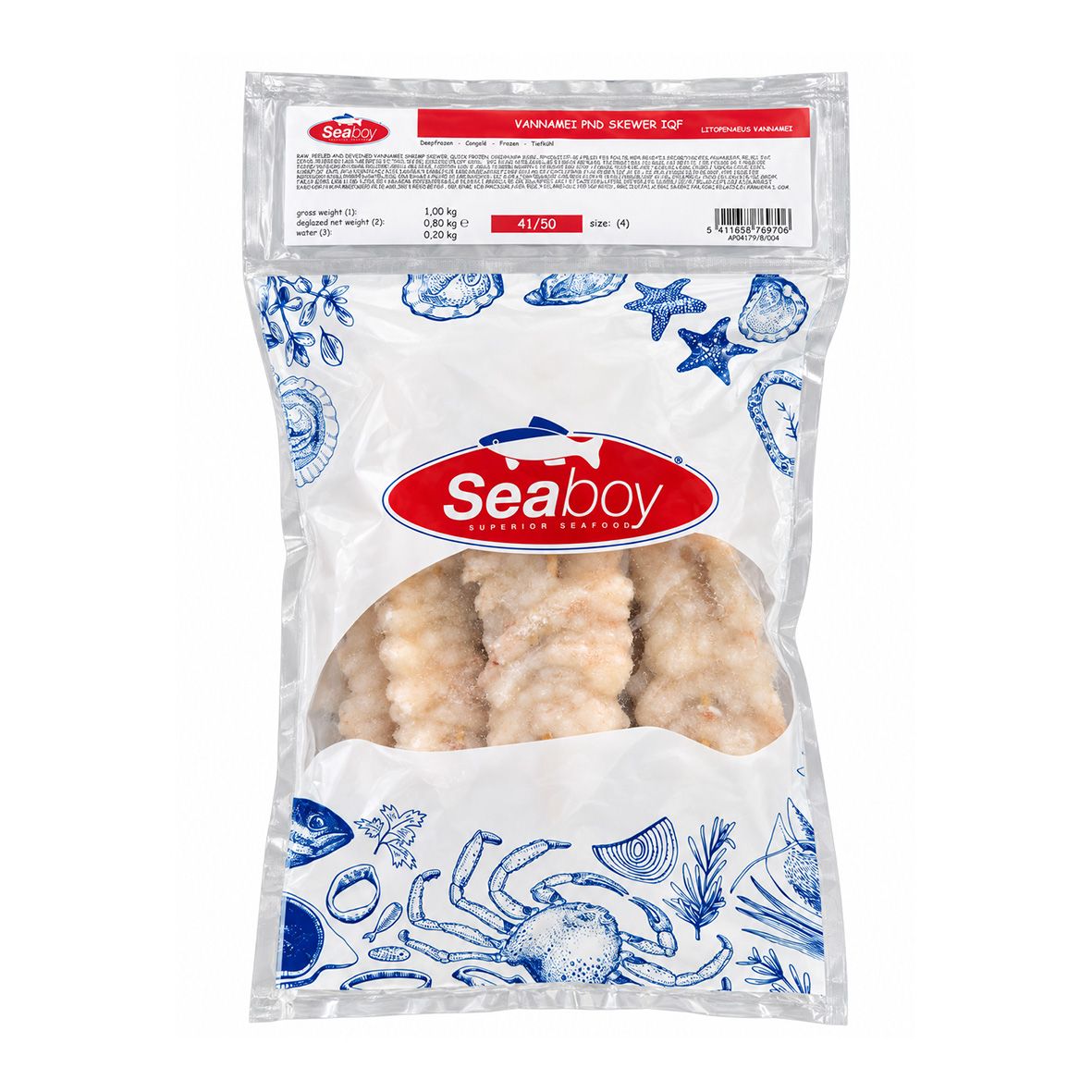 Riesengarnelen- / Tiger Shrimp-Spieße (roh) ohne Kopf, ohne Schale 1 kg (10 Spieße) 4