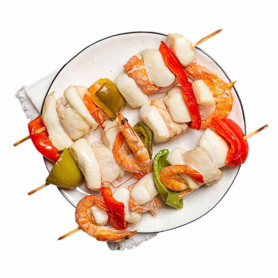 Meeresfrüchte Spieße Provencale (Garnelen, Sepia, Fisch, Grillgemüse) 10 Stk., 1kg 1