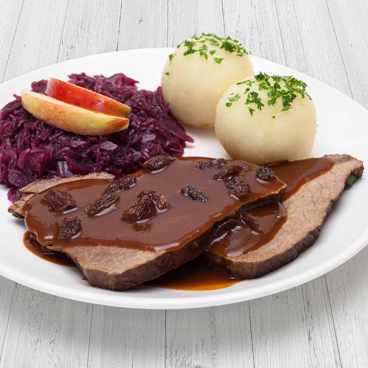 Sauerbraten – Zarte Rindfleischscheiben in süß-saurer Sauce mit Rosinen (2 x 300 g)